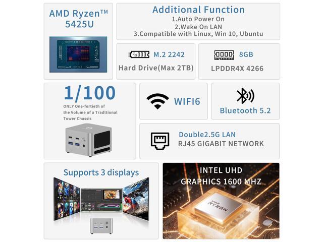GenMachine Mini PC Desktop Computers - AMD Ryzen 3 5425U (Up to 4.1GHz 4c/8t ) 8GB DDR4, 256GB SSD, Gaming PC with Wifi6/BT5.2, Gaming/Office/Design