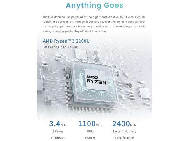 GenMachine Mini PC AMD Ryzen 3 2200U,8GB RAM 256GB M.2 NVMe SSD, AMD Radeon Vega 8 Graphics,2 x 4K Output, 1 x HDMI Ports,1 x DP Ports,4 x USB 3.0,...