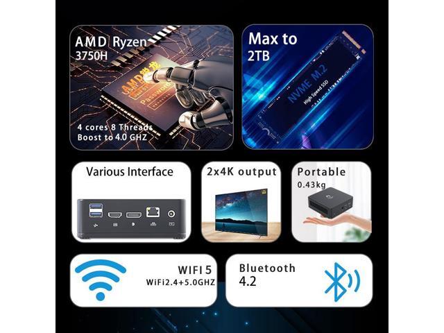 GenMachine Mini PC AMD Ryzen 7 3750H,16GB RAM 512GB M.2 NVMe SSD, AMD Radeon RX Vega 10,2 x 4K Output,1 x HDMI Ports,1 x DP Ports,4 x USB 3.0,...
