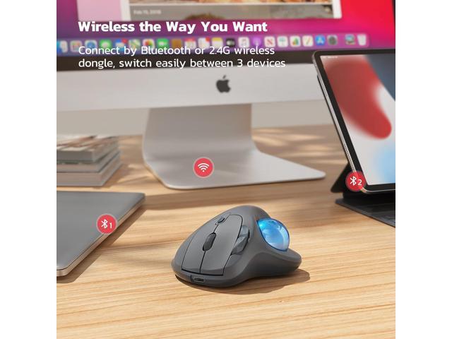 Nulea M501 Wireless Trackball Mouse, Rechargeable Ergonomic, Easy Thumb Control, Precise & Smooth Tracking, 3 Device Connection (Bluetooth or USB...