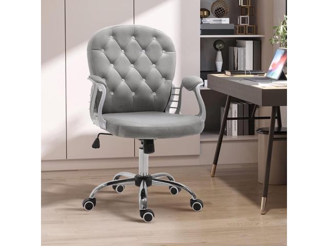 Vinsetto Vanity Middle Back Office Chair Tufted Backrest Swivel Rolling Wheels Task Chair with Height Adjustable Comfortable with Armrests, Grey