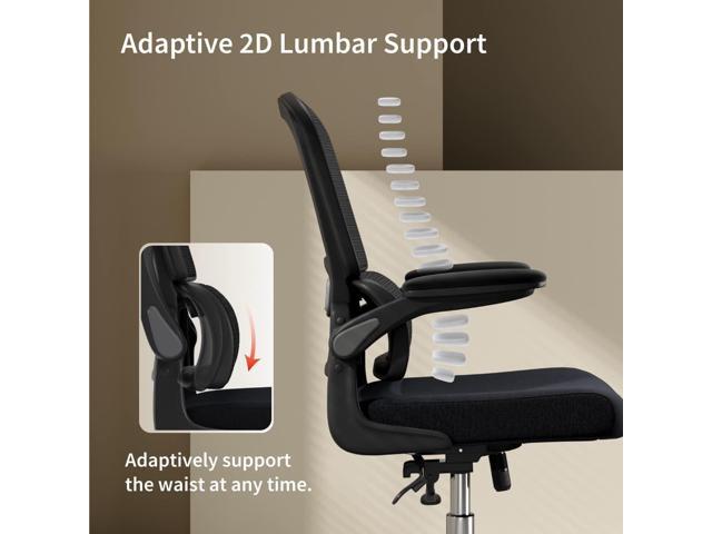 Ergonomic Office Chair, Breathable Mesh Chair with Adjustable Height, Computer Chair with a Double Lumbar Support and Flip-up Arms, Home Office...