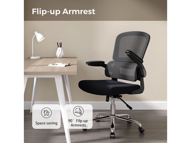 Ergonomic Office Chair, Breathable Mesh Chair with Adjustable Height, Computer Chair with a Double Lumbar Support and Flip-up Arms, Home Office...