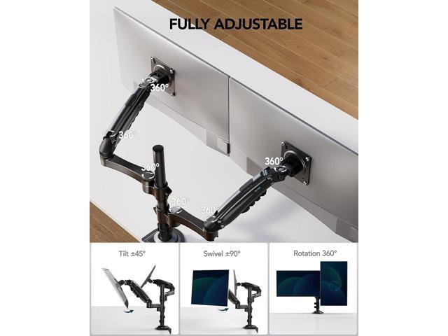 HUANUO 13-32 Inch Monitor Mount 2 Monitors, Ergonomic Height Adjustable Screen Mount 2 Monitors Tilt/Swivel/Rotate/Weight Max 9 kg/VESA 75/100 mm