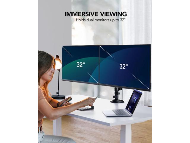 HUANUO 13-32 Inch Monitor Mount 2 Monitors, Ergonomic Height Adjustable Screen Mount 2 Monitors Tilt/Swivel/Rotate/Weight Max 9 kg/VESA 75/100 mm