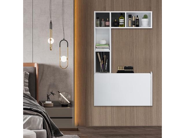 Pmnianhua Floating Desk,Wall Mounted Desk Folding,Space Saving Desk,Folding Wall Desk for Small Space Apartment Bedroom(White)