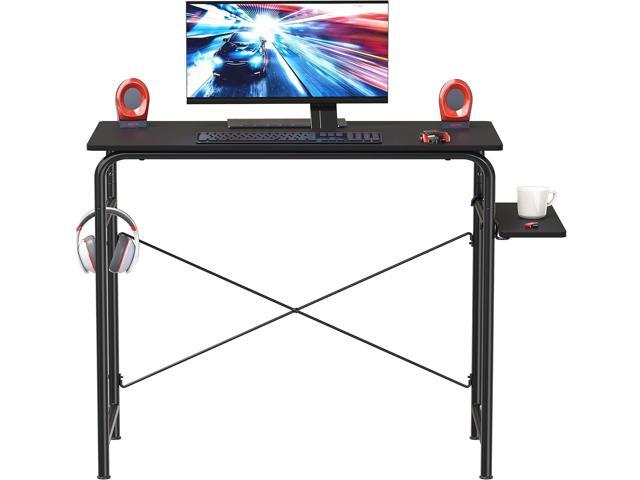 SHW Small Gaming Home Office Computer Desk with Shelf, Black