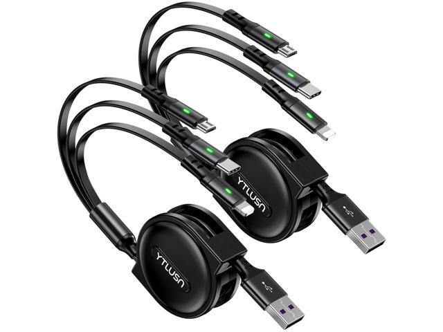 Coiled Multi Charging Cable 3A, 2Pack Retractable Lightning Cable, Multi Charger Cable 4Ft for Car, Retractable Car Charger with IP/Type C/Micro...