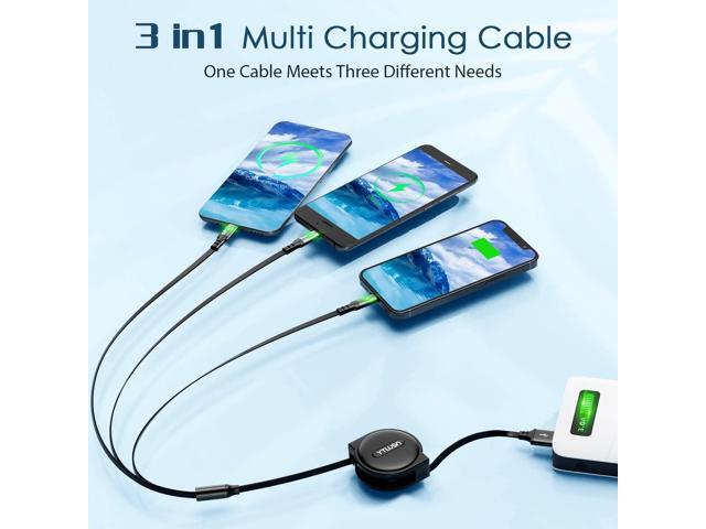 Coiled Multi Charging Cable 3A, 2Pack Retractable Lightning Cable, Multi Charger Cable 4Ft for Car, Retractable Car Charger with IP/Type C/Micro...