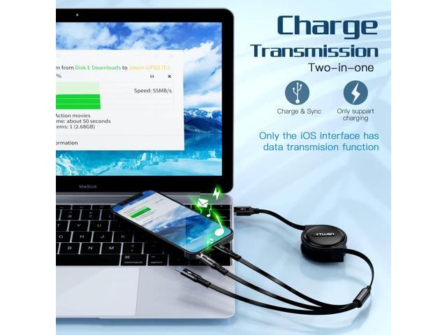 Coiled Multi Charging Cable 3A, 2Pack Retractable Lightning Cable, Multi Charger Cable 4Ft for Car, Retractable Car Charger with IP/Type C/Micro...