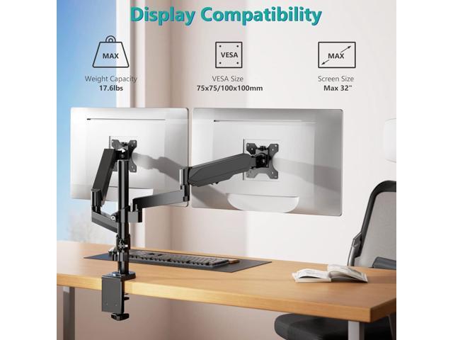 WALI Dual Monitor Stand, 13-32 Inch Adjustable Spring Monitor Mount for Desk Holds Max 17.6 lbs Screens, Swivel Vesa Bracket with C Clamp, Grommet...