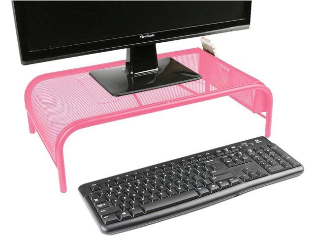 Mind Reader Monitor Stand, Ventilated Laptop Riser, Desktop Organizer, Side Storage, Metal Mesh, 20' L x 11.5' W x 5.5' H, Pink