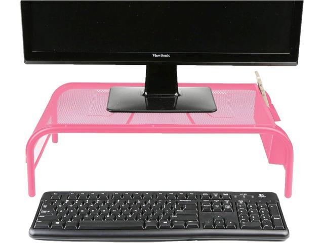 Mind Reader Monitor Stand, Ventilated Laptop Riser, Desktop Organizer, Side Storage, Metal Mesh, 20' L x 11.5' W x 5.5' H, Pink