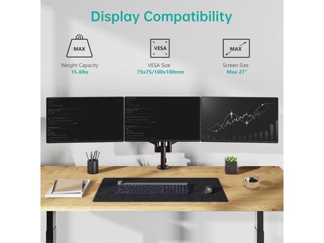 WALI Triple Monitor Mount, 3 Monitor Stand Desk Mount with Premium Gas Spring Arm for Screens up to 27 inch, Mounting Holes 75x75 or 100x100 mm...