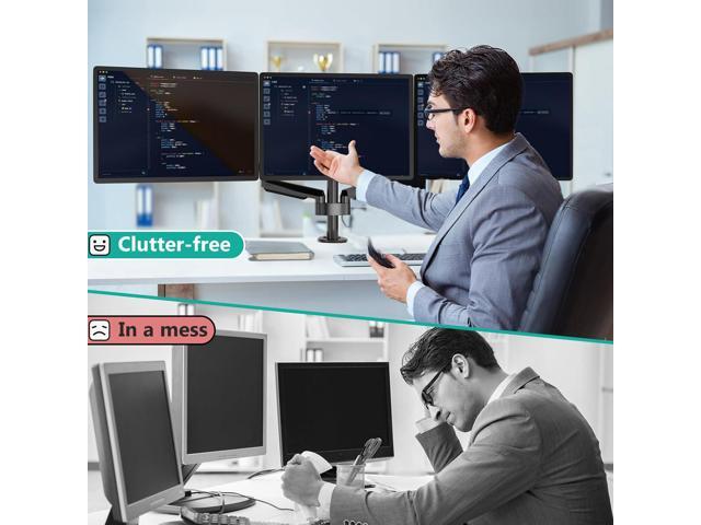 WALI Triple Monitor Mount, 3 Monitor Stand Desk Mount with Premium Gas Spring Arm for Screens up to 27 inch, Mounting Holes 75x75 or 100x100 mm...
