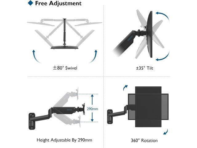 BONTEC Monitor Wall Mount Bracket for 13 to 42 Inch Screens, Gas Spring Arm Wall Mount, Height Adjustable Articulating Single Arm Wall Stand with...