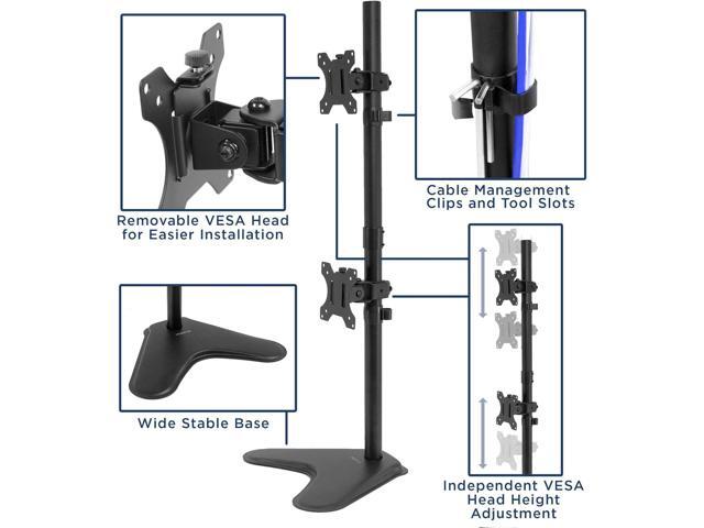 Mount-It! Vertical Dual Monitor Stand, Free Standing Desk Mount, Stack Two Screens from 24 to 32 Inches, Height Adjustable, Tilt, Swivel, Rotate,...