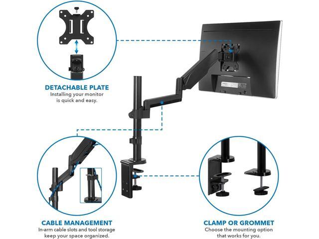 Mount-It! Single Monitor Arm Mount Desk Stand Full Motion Height Adjustable Articulating Gas Spring Arm Fits 19 21 24 27 29 30 32 Inch VESA...