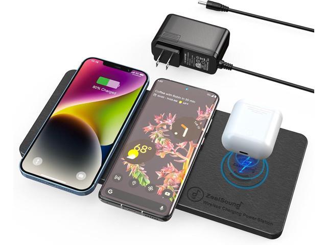 Wireless Charging Pad, ZealSound Ultra-Slim Triple Charger Station for Multiple 3 Devices & New Airpods Ultra Slim PU Leather Wireless Charging Mat...
