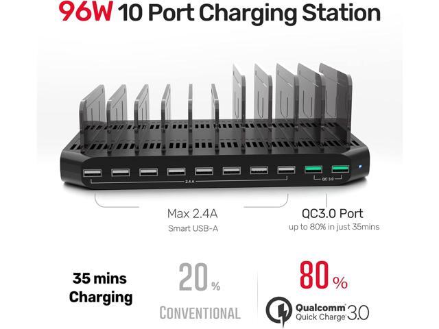 Unitek USB Charging Station for Multiple Devices, Charger Organizer Stand Dock with Dividers, Quick Charge 3.0 Compatible for Smartphone, Tablet,...