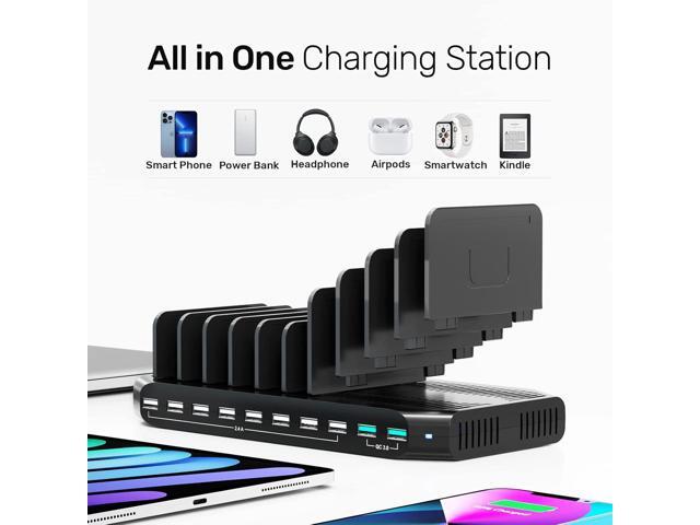 Unitek USB Charging Station for Multiple Devices, Charger Organizer Stand Dock with Dividers, Quick Charge 3.0 Compatible for Smartphone, Tablet,...