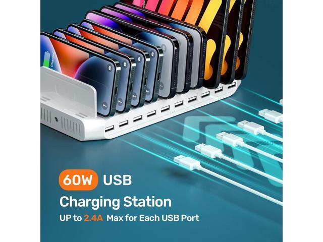 Alxum Multi Charging Station,10 Ports USB Charging Station for Multiple Devices,60W 10 Ports Charging Dock,Compatible with iPad, iPhone, Tablet and...