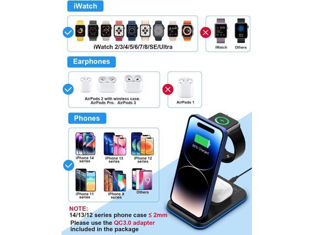 Foldable Wireless Charger for Multiple Devices 3 in 1 Wireless Charging Station for Travel, Compatible with iPhone15 14 13 12 11/Pro/XR, iWatch...