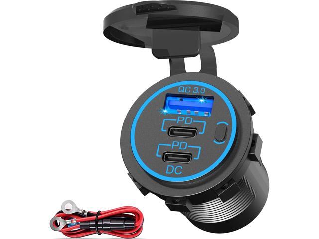 12V USB Outlet USB C Car Charger Socket Newest 58W Lengthened RV USB Outlet 12V Socket Dual 20W PD3.0 USB-C and 18W QC3.0 Car USB Port with Button...