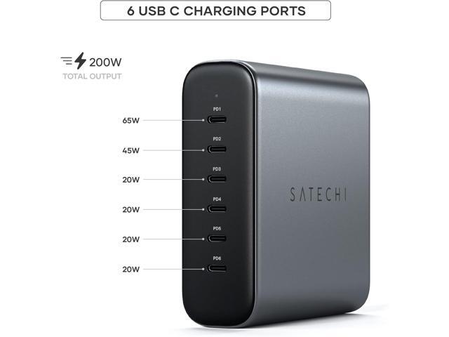 Satechi 200W 6-Port GaN Charger - 2X 140W USB-C and 4X USB-C, Fast Charging Travel Station for Apple and Most Thunderbolt Devices