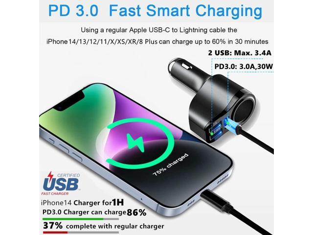 4 in 1 USB C Car Charger, 168W Multi USB Cigarette Lighter Adapter, Socket Splitter with 3 USB Ports, 12V/24V Dual USB Type C PD Fast Car Charger...