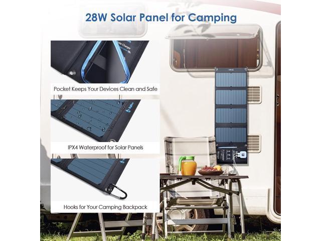 Solar Panels Charger with Digital Ammeter, BigBlue 28W SunPower Camping Solar Panel, Dual USB(5V/4A Overall), IPX4 Waterproof, Compatible with...