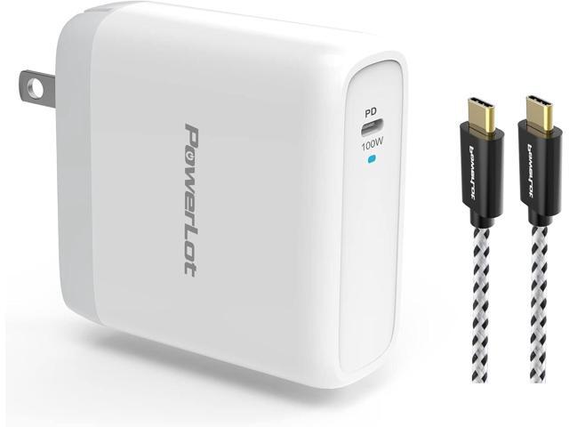 100W USB C Charger PowerLot Fast Wall Charger PD 3.0 GaN Type C Charging, Power Adapter with 5A 6ft Cable, Universal Charger Block for MacBook,...