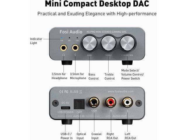 Fosi Audio K5 Pro Gaming DAC Headphone Amplifier Mini Hi-Fi Stereo Digital-to-Analog Audio Converter USB Type C/Optical/Coaxial to RCA/3.5MM AUX...