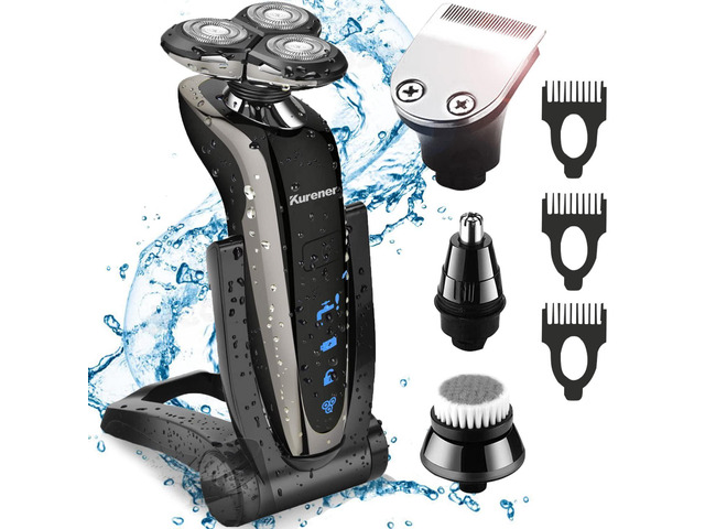 Kurener Electric Shaver Razor for Men Rechargeable 100% Waterproof Rotary for Shaving with Nose Trimmer Sideburns Trimmer Face Cleaning Brush