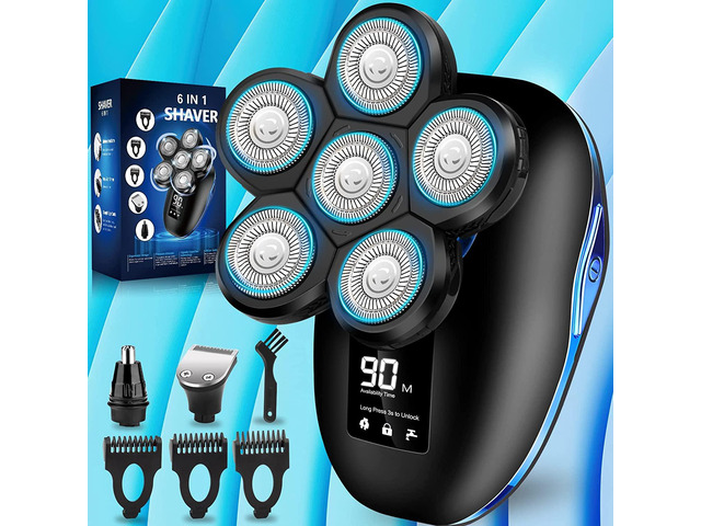 Electric Head Shaver for Bald Men, 6 in 1 Mens Electric Head Razor Bald Head Shaver Cordless Electric Razor Men, IPX7 Wet/Dry Waterproof Skull...