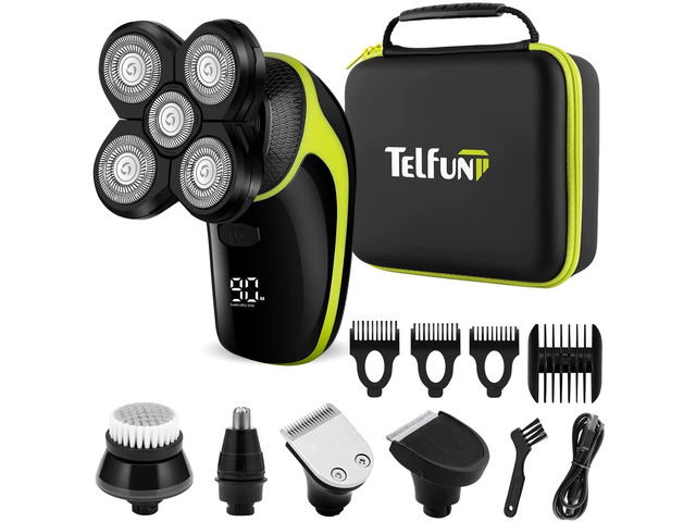 Telfun Electric Head Hair Shaver w/Travel Case, Ultimate Mens Cordless Rechargeable Wet/Dry Skull & Bald Head Waterproof Razor with Rotary Blades,...
