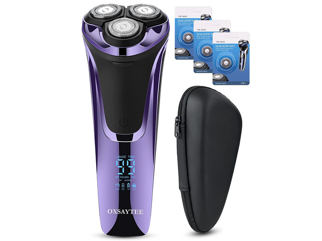 Electric Razor for Men Electric Shaver for Men with 3 Replacement Heads, Rechargeable Wet & Dry Shaver with Pop-up Trimmer and Storage Pouch, Face...