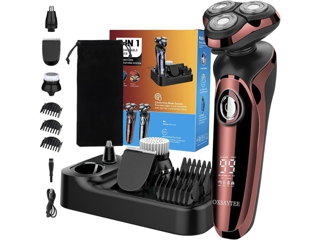 Electric Razor for Men, 4-in-1 Electric Shavers Cordless Face Shaver Rechargeable Mens Razor Waterproof Rotary Shaver with Charge Station Nose...