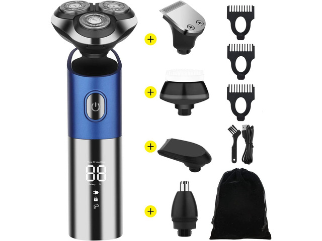 HIENA PRO Electric Rotary Shavers for Men Cordless Rechargeable Beard Shaver, IPX6 Waterproof Electric Razor with Led Display for Dry and Wet (Blue)