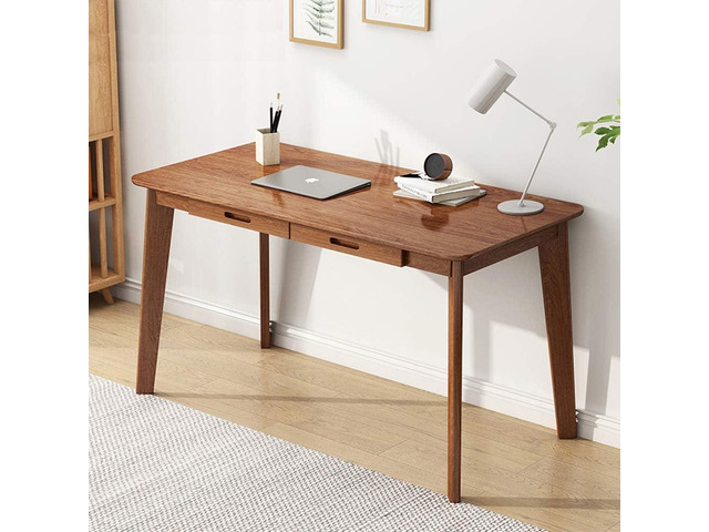 Solid Wood Writing Desk - Home Office Laptop Computer Table, Walnut