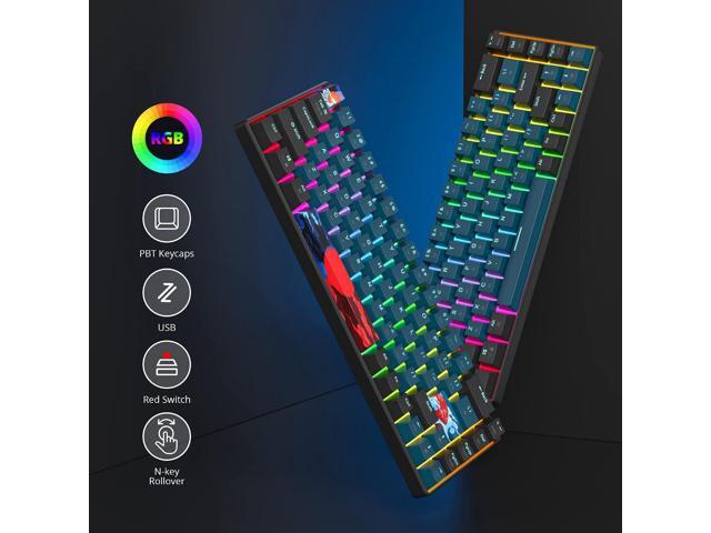 65 Percent Mechanical Gaming Keyboard 68 Keys RGB Gaming Keyboard with Red Switch Wired Keyboard for Windows PS4/5 Xbox Gamers(68 Monster)