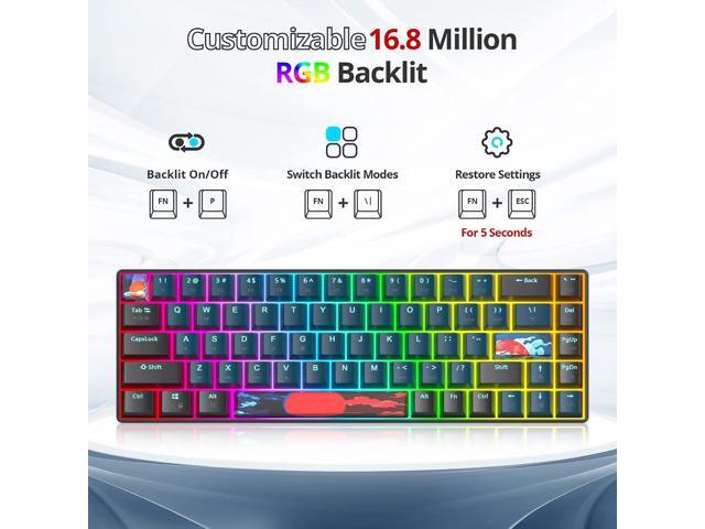 65 Percent Mechanical Gaming Keyboard 68 Keys RGB Gaming Keyboard with Red Switch Wired Keyboard for Windows PS4/5 Xbox Gamers(68 Monster)