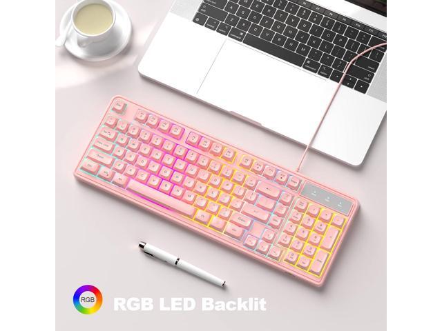 Camiysn Wire Gaming Keyboard, 7 Colorful Rainbow Backlight Classic Gaming Keyboard (Pink)
