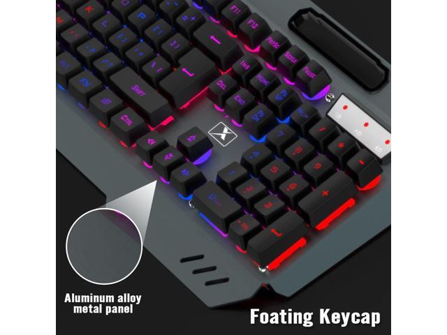 Wireless Gaming Keyboard and Mouse Combo,Rainbow LED Backlit Keyboard with Rechargeable 3800mAh Battery Metal Panel,Removable Wrist Rest Mechanical...