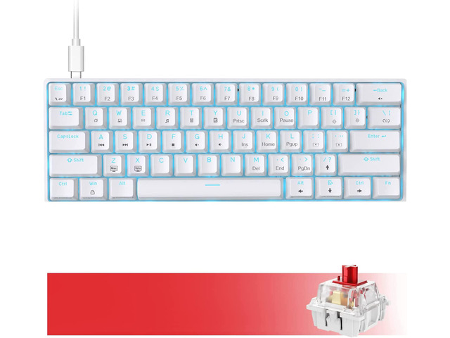 DIERYA DK61SE 60% Mechanical Gaming Keyboard, 61 Keys Anti-Ghosting, LED Backlight, Detachable USB-C, Ultra-Compact Mini Wired Keyboard with Red...