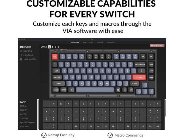 Keychron V1 Wired Custom Mechanical Keyboard, 75% Layout QMK/VIA Programmable Macro with Hot-swappable Keychron K Pro Red Switch Compatible with...