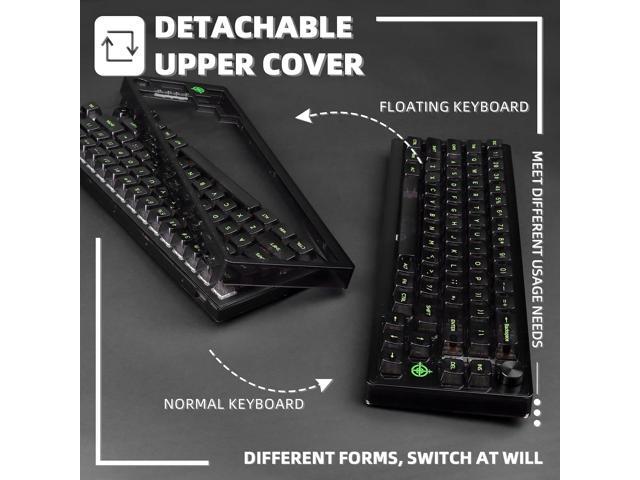 65% Hot-Swap Wired Mechanical Gaming Keyboard Programmable with Transparent 66 Key Full Side RGB OWERTY Linear Ice White Switch Custom Coiled C to...