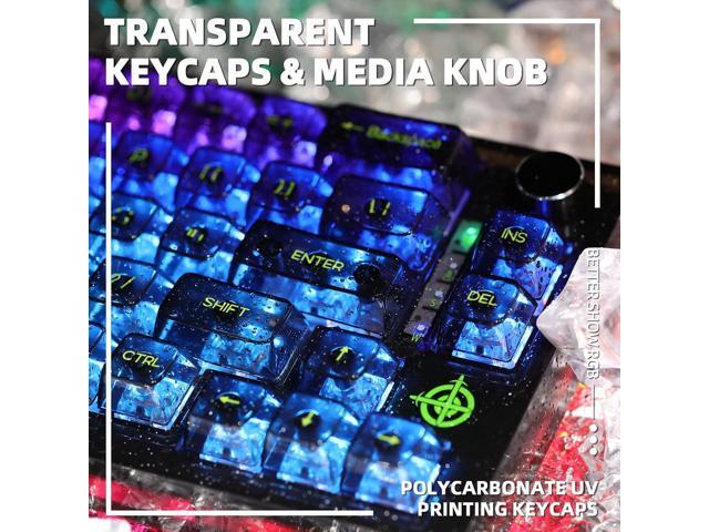 65% Hot-Swap Wired Mechanical Gaming Keyboard Programmable with Transparent 66 Key Full Side RGB OWERTY Linear Ice White Switch Custom Coiled C to...
