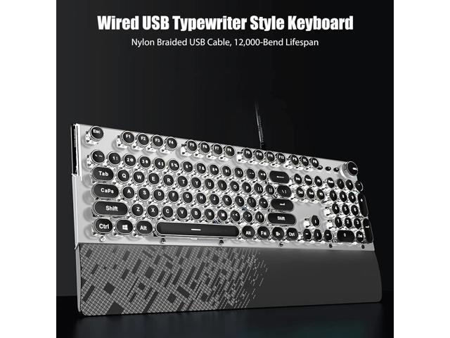 TISHLED Typewriter Keyboard Mechanical Gaming Keyboard White LED Backlit Removable Magnetic Wrist Rest Multifunction Knob 104-Key Anti-Ghosting...