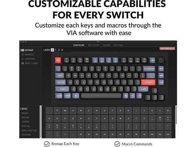 Keychron V1 75% Wired Mechanical Keyboard, QMK/VIA Programmable, Hot-swappable Red Switches, Compatible with Mac Windows Linux - Carbon Black